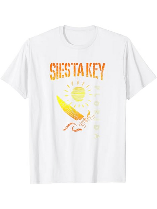 Men's Graphic T-Shirt Siesta Key Sunbathed Tropical Beach With Surfboard And Sea Shells