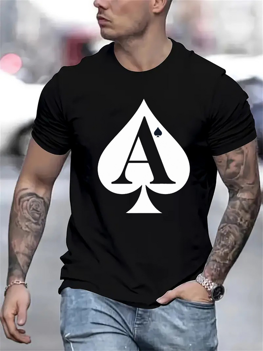 Men's Graphic T-Shirt Bold Monochrome Graphic A With Classic Spade Card Symbol