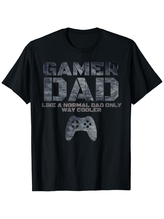 Men's Graphic T-Shirt Gamer Dad With Vintage Controller Illustration And Cool Worn Grunge Texture