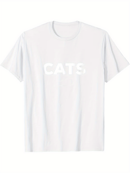 Men's Graphic T-Shirt CATS Minimal White Print On Plain Cotton T Shirt