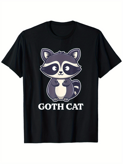 Men's Graphic T-Shirt Goth Cat Wide Eyed Cartoon With Bold Lettering Cat