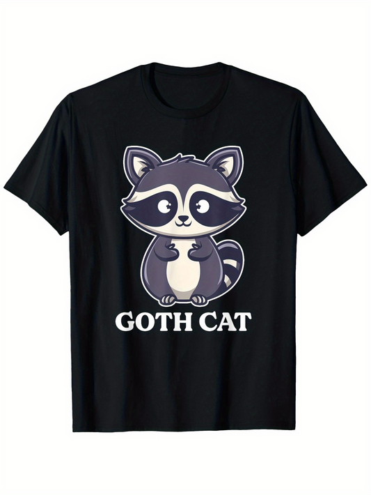 Men's Graphic T-Shirt Goth Cat Wide Eyed Cartoon With Bold Lettering Cat