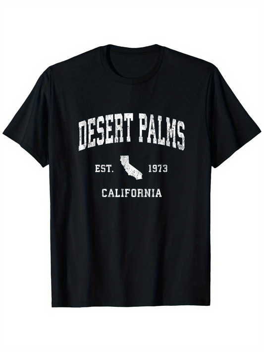 Men's Graphic T-Shirt Desert Palms California With Outlined State Map Graphic T Shirt