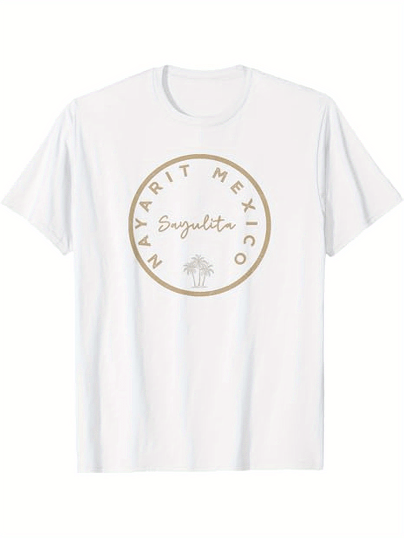 Men's Graphic T-Shirt Circular Sand Print With Handwritten Style Signature And Palm Tree