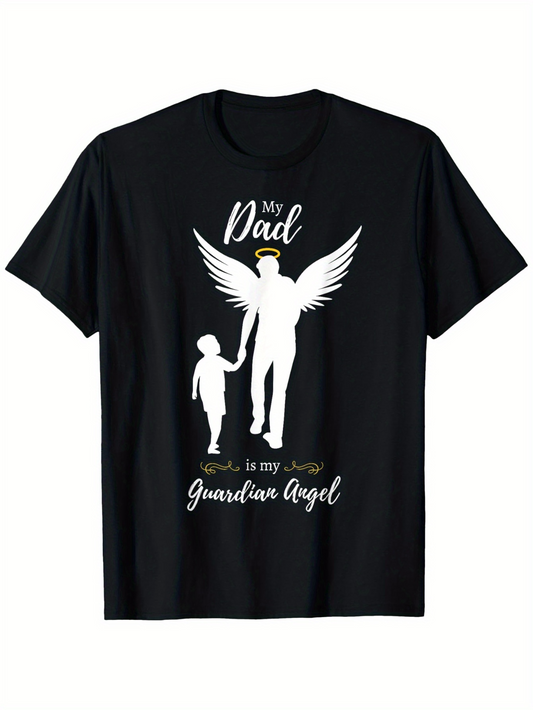 Men's Graphic T-Shirt My Dad Walks Beside Me As Guardian Angel With Silhouetted Child And Winged Figure
