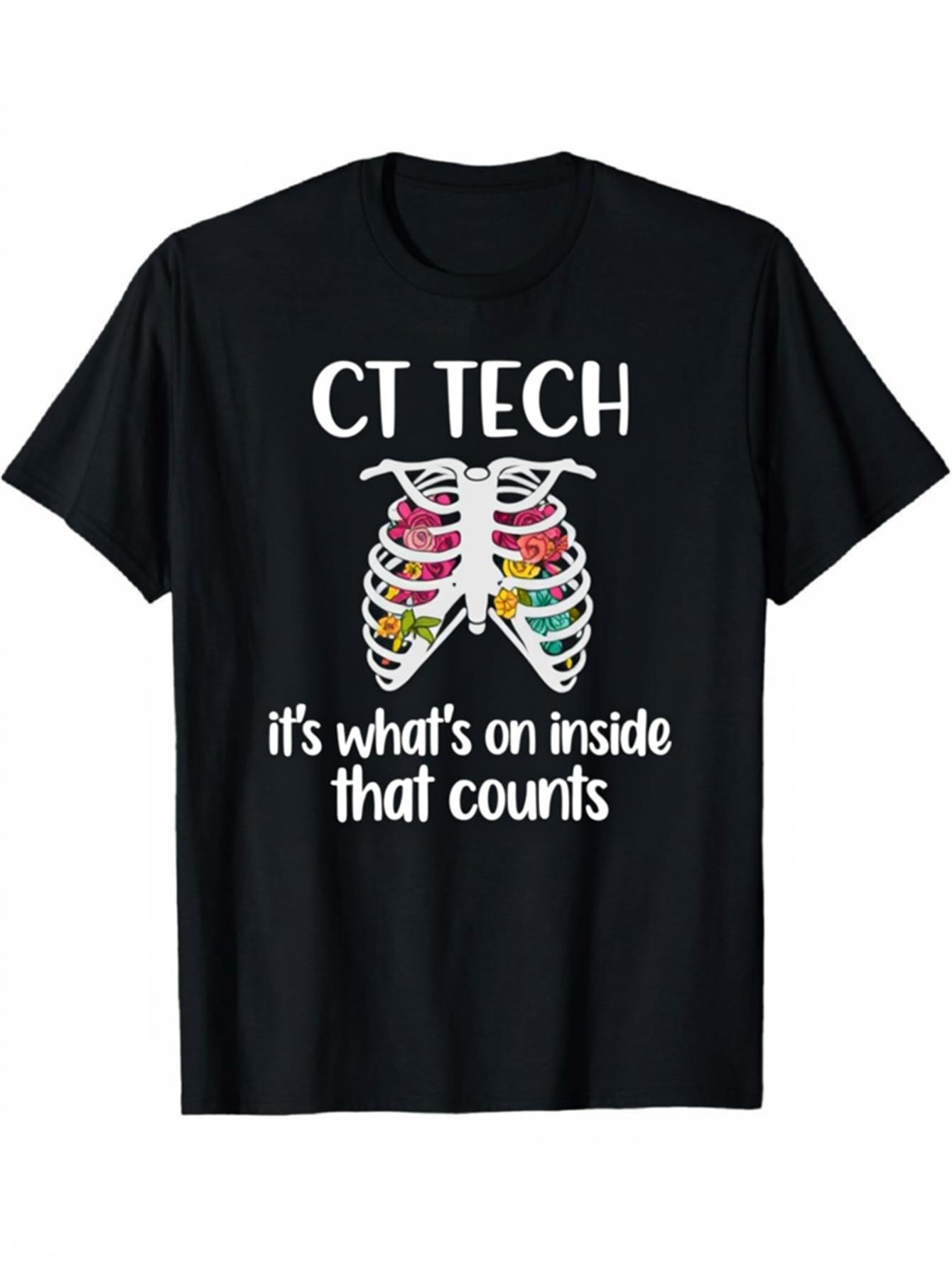 Men's Graphic T-Shirt CT Tech Colorful Ribcage Illustration With Bright Accents On Black Shirt