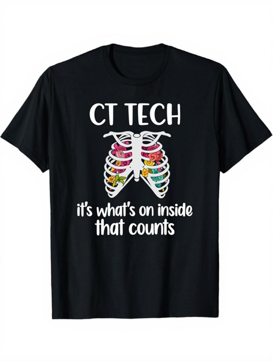 Men's Graphic T-Shirt CT Tech Colorful Ribcage Illustration With Bright Accents On Black Shirt