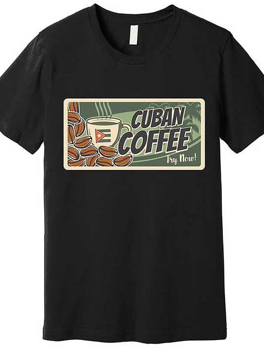 Men's Graphic T-Shirt Cuban Coffee Vintage Cup Sign With Coffee Beans Graphic
