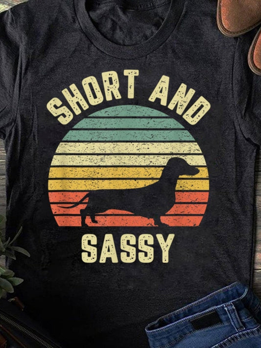 Men's Graphic T-Shirt Short And Sassy Vintage Sunset With Silhouette Stretching Dachshund Dog