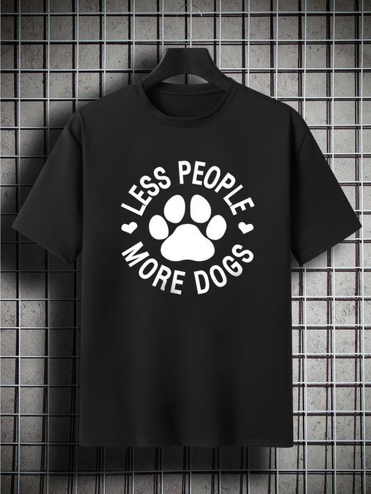 Men's Graphic T-Shirt Less People More Dogs Bold Paw Print Surrounded By Small Hearts T Shirt