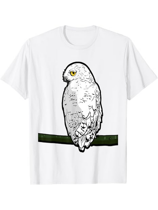 Men's Graphic T-Shirt Golden Eyed Snowy Owl Perched Quietly On Green Branch Owl
