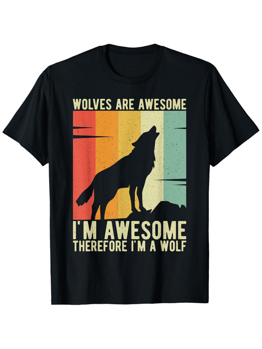 Men's Graphic T-Shirt Wolves Are Awesome Howling At Sunset With Mountain Wolf
