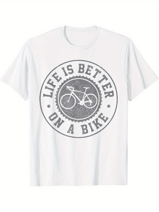 Men's Graphic T-Shirt Life Is Better Circular Print With Classic Bicycle Drawing Center Bicycle