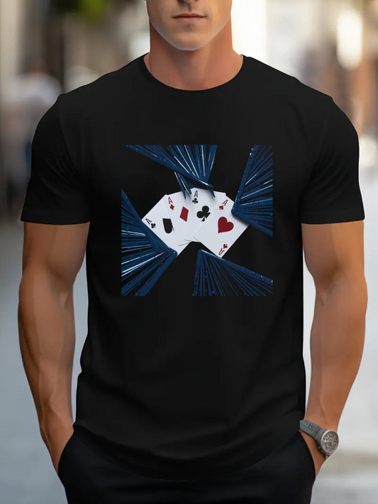 Men's Graphic T-Shirt Dramatic Sunburst With Playing Cards At Center Table