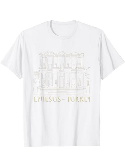 Men's Graphic T-Shirt Ephesus Turkey Ancient Ruins And Classical Line Art Library Building