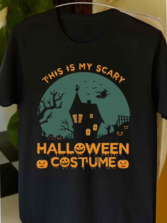 Men's Graphic T-Shirt This Is My Scary Halloween Costume With Haunted House And Flying Bats Night