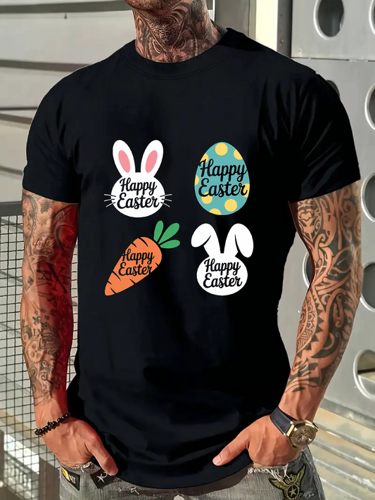 Men's Graphic T-Shirt Happy Easter With Easter Eggs Bunny And Carrot Graphic