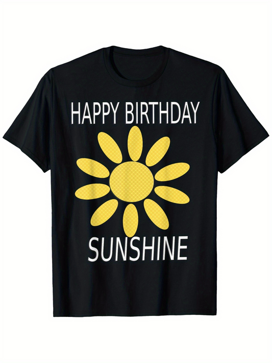Men's Graphic T-Shirt Happy Birthday Sunshine Bright Yellow Petals With Cheerful Sunflower Blossom