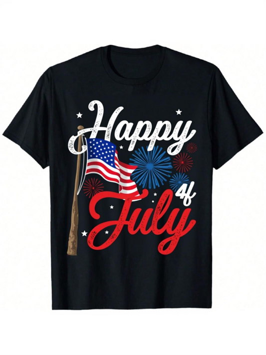 Men's Graphic T-Shirt Happy 4th July Patriotic Fireworks With American Flag Celebration TShirt