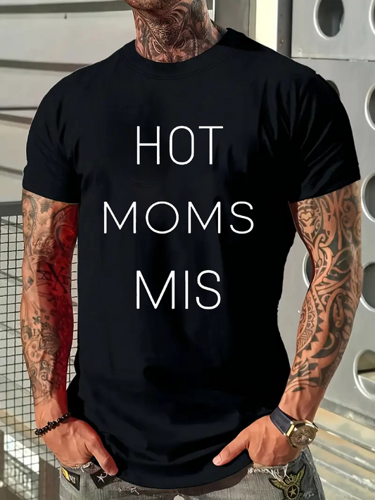 Men's Graphic T-Shirt Hot Moms Mis Minimal Letters Across Black T Shirt