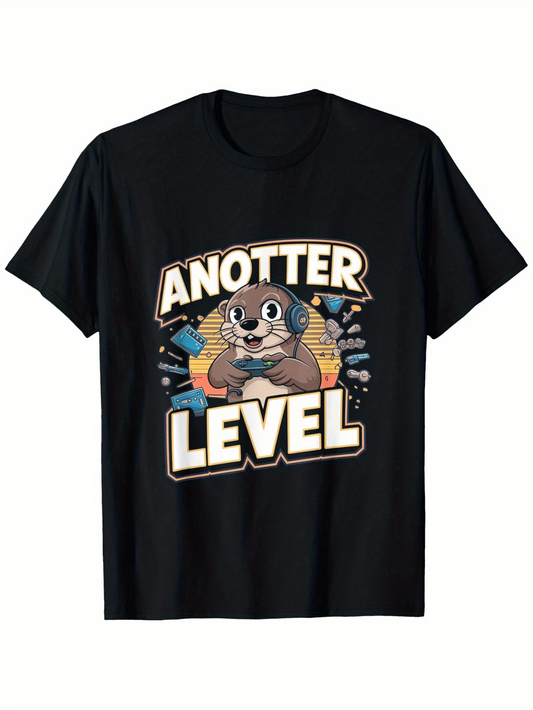 Men's Graphic T-Shirt Anotter Level With Headphones Game Controller Playful Otter Illustration