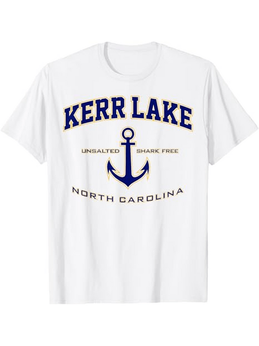 Men's Graphic T-Shirt Kerr Lake Nautical Anchor Under Blue Letters North Carolina