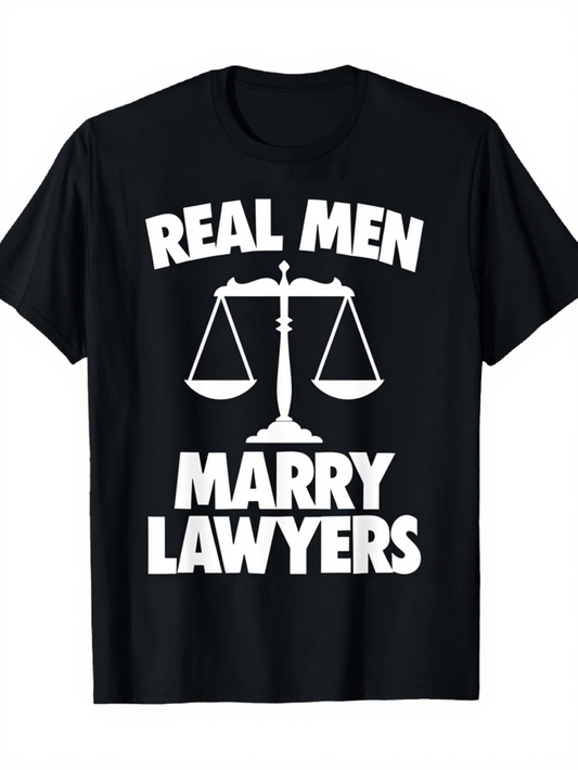 Men's Graphic T-Shirt Real Men Marry Lawyers Bold Letters With Justice Scale Symbol