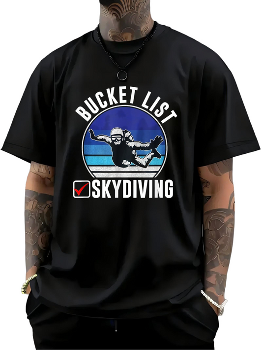 Men's Graphic T-Shirt Bucket List Skydiving Sunset Gradient With Silhouette And Cloudy Sky Skydiver