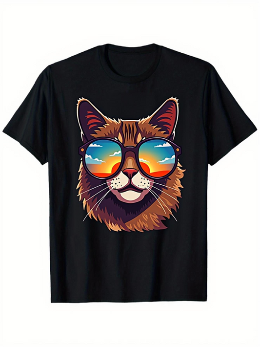 Men's Graphic T-Shirt Vivid Summer Reflections With Vibrant Colors On Cool Cat