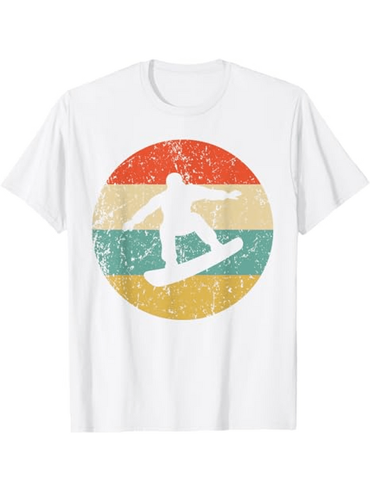 Men's Graphic T-Shirt Retro Sunset Stripes Behind Grunge Silhouette Of Snowboarder