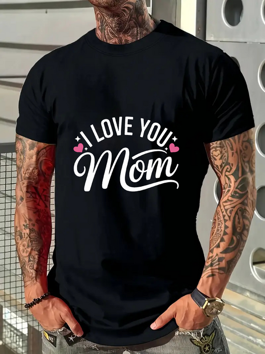 Men's Graphic T-Shirt I Love You Mom Minimalist Script With Heart Accent Black T Shirt