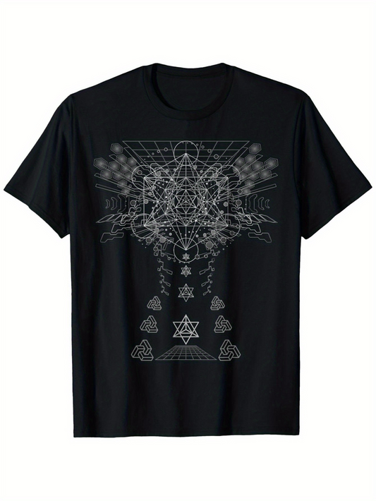 Men's Graphic T-Shirt Fractal Geometric Mandala With Sacred Line Art Pattern Star