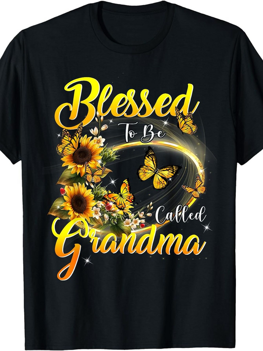 Men's Graphic T-Shirt Blessed To Be Called Grandma With Butterflies Sunflowers Glowing Streaks And Sparkling Accents Grandma