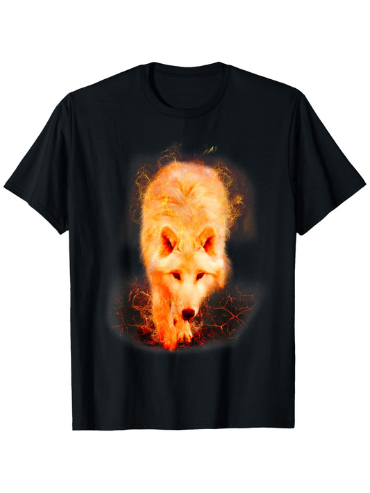 Men's Graphic T-Shirt Fiery Orange Glow In The Dark Surreal Lone Majestic Wolf