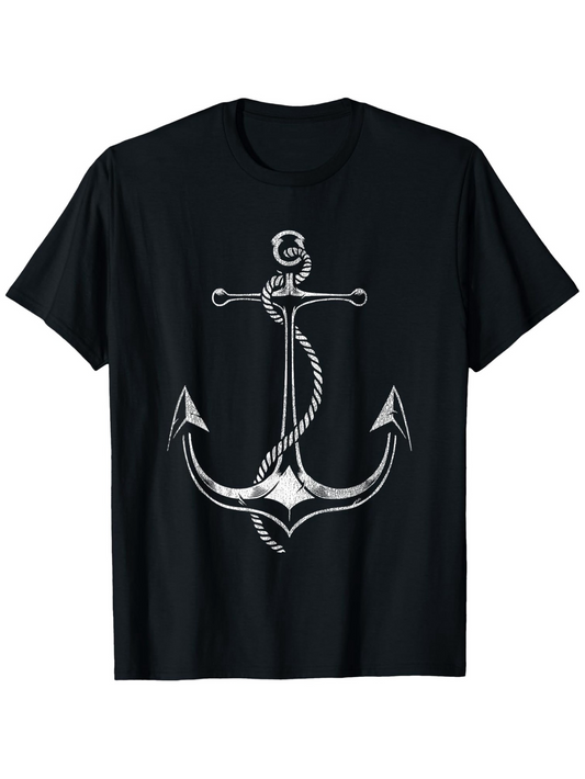Men's Graphic T-Shirt Shiny Rope With Metallic Reflection Surrounding A Silver Anchor