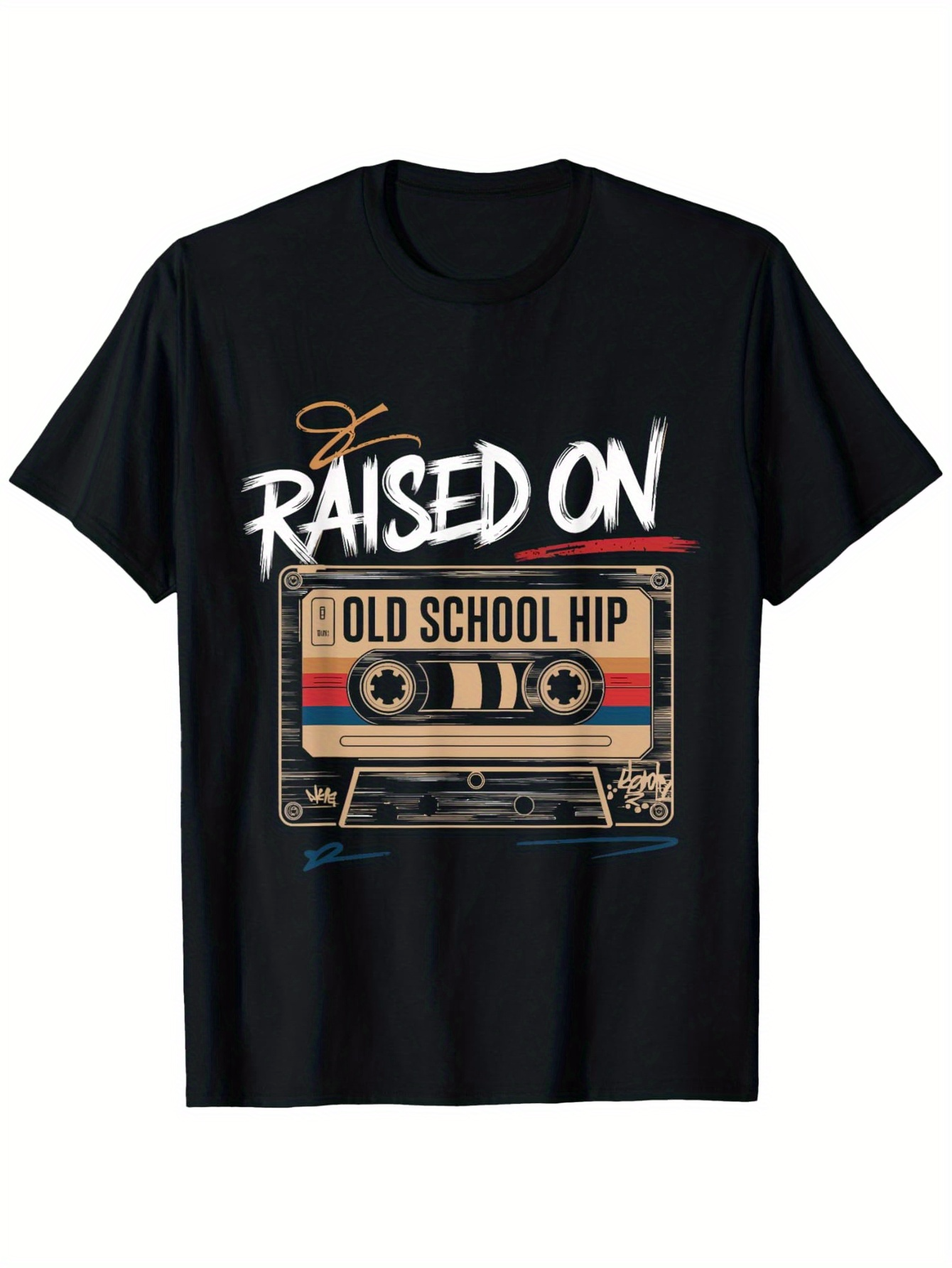 Men's Graphic T-Shirt Raised On Old School Hip Vibrant Retro Cassette Tape Among Urban Vibes