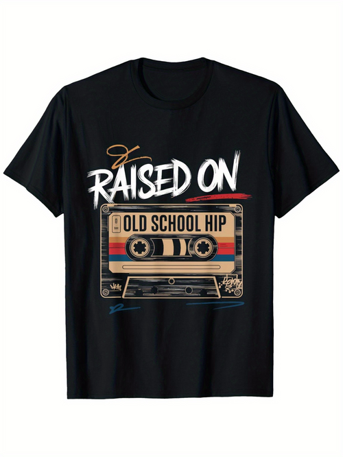 Men's Graphic T-Shirt Raised On Old School Hip Vibrant Retro Cassette Tape Among Urban Vibes
