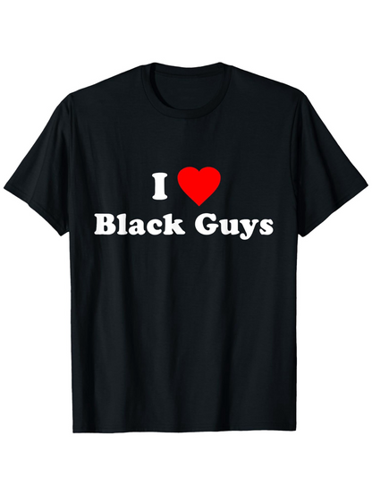 Men's Graphic T-Shirt I Love Statement Bold White Letters With Red Heart Black T Shirt