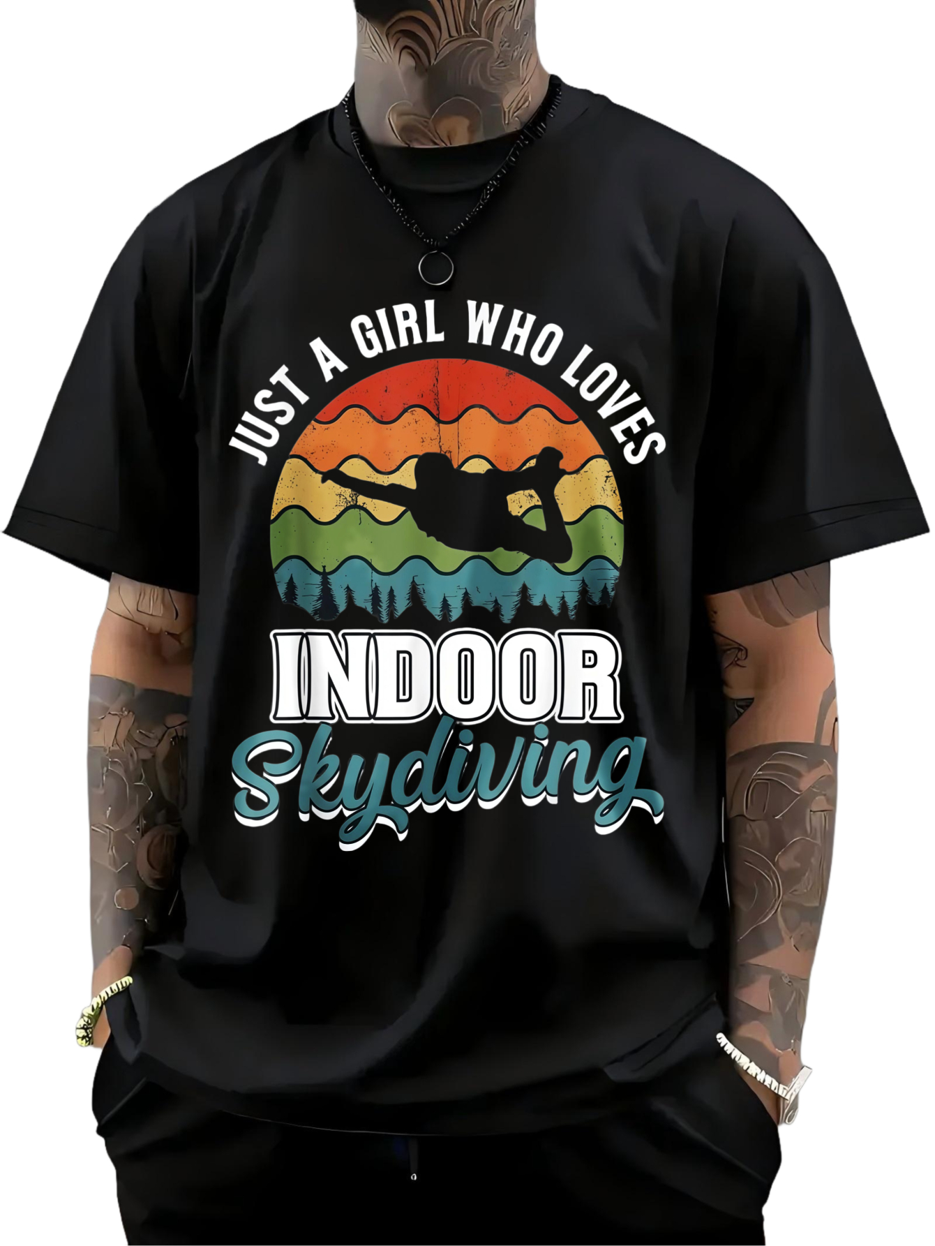 Men's Graphic T-Shirt Just A Girl Who Loves Indoor Skydiving With Mountains Sunset Silhouette