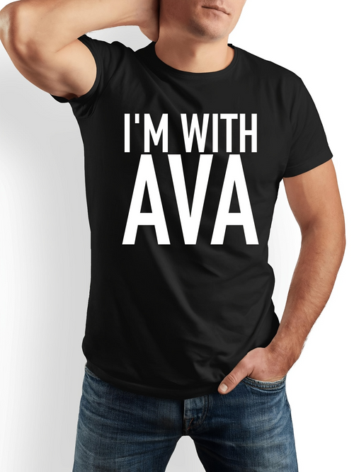 Men's Graphic T-Shirt Im With Ava Bold Clean Letters Among Solid Black Cotton T Shirt