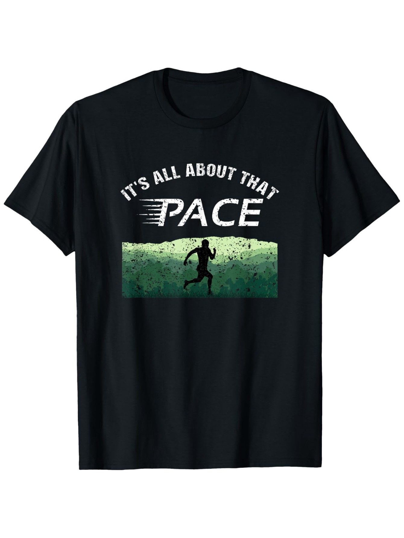 Men's Graphic T-Shirt Its All About That Pace With Runner Silhouette Among Green Streaked Field