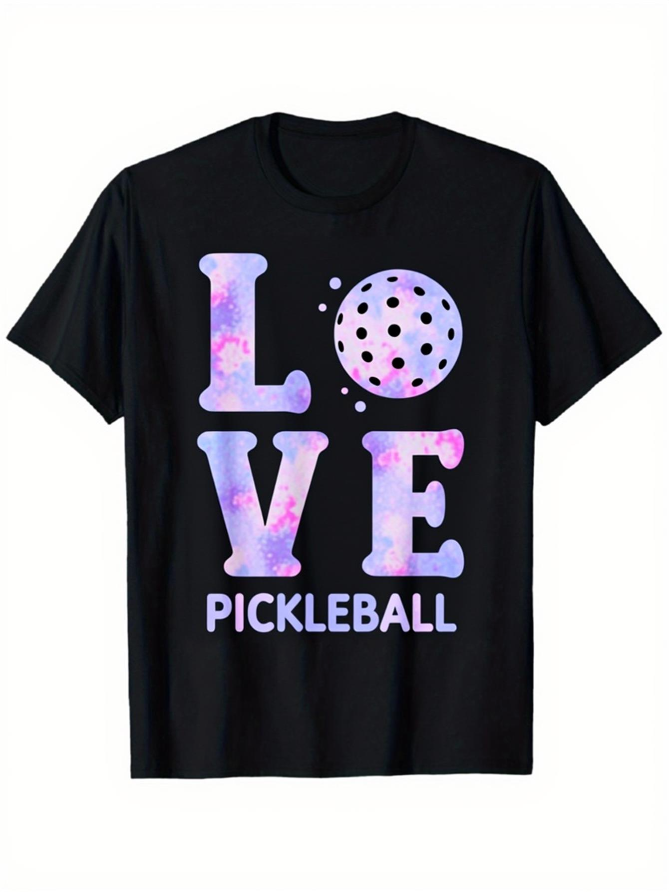 Men's Graphic T-Shirt Love Pastel Lettering With Sports Ball Design Pickleball