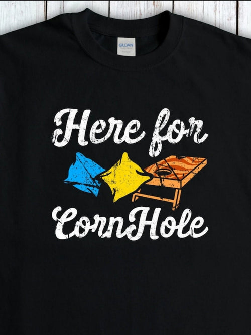 Men's Graphic T-Shirt Here For Cornhole With Bright Stars And Cornhole Board Game