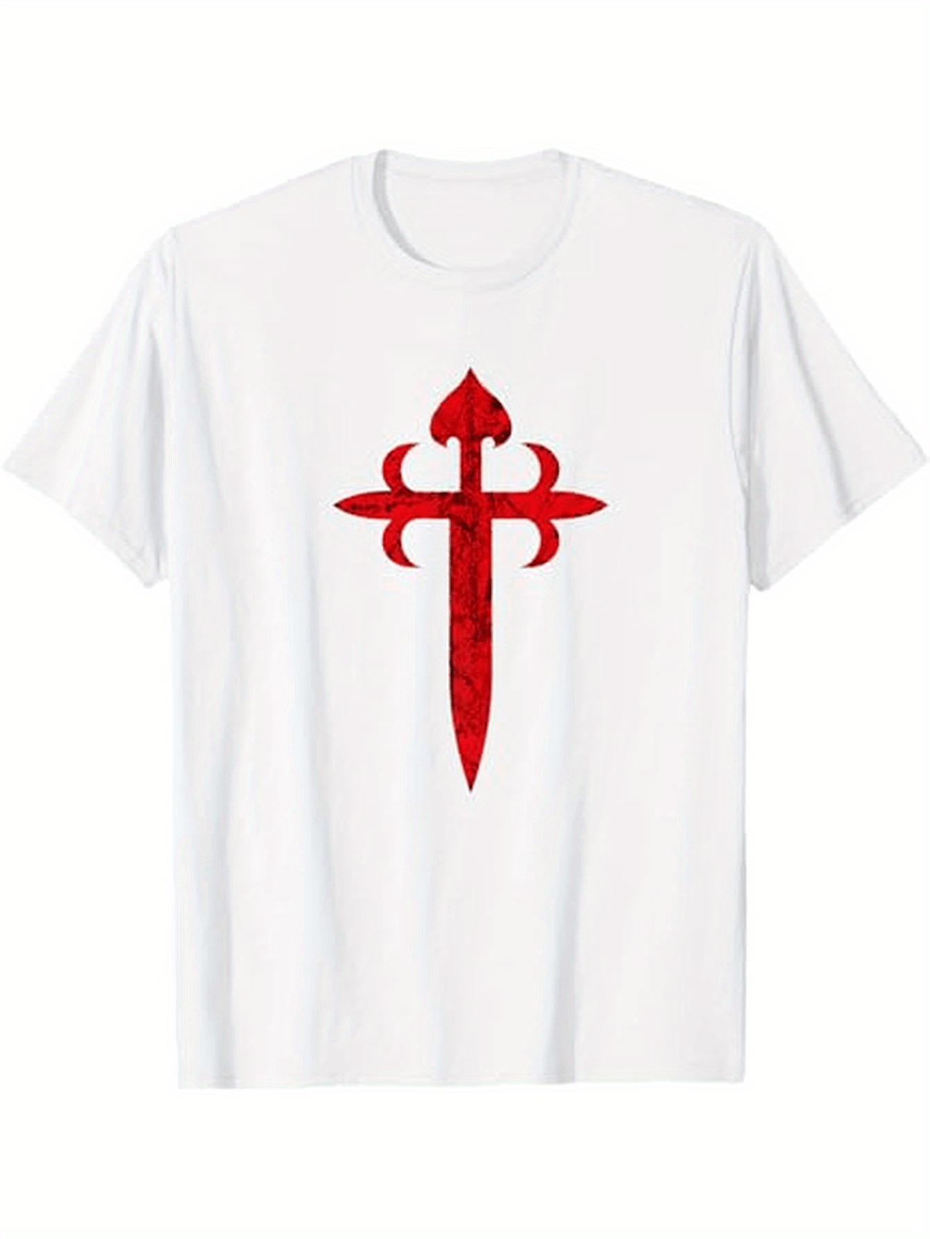 Men's Graphic T-Shirt Bold Crimson Symbolic Blade With Ornate Details Centered On White T Shirt