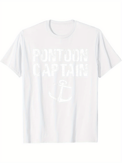 Men's Graphic T-Shirt Pontoon Captain Nautical Anchor Illustration Clean White T Shirt
