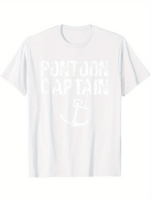 Men's Graphic T-Shirt Pontoon Captain Nautical Anchor Illustration Clean White T Shirt