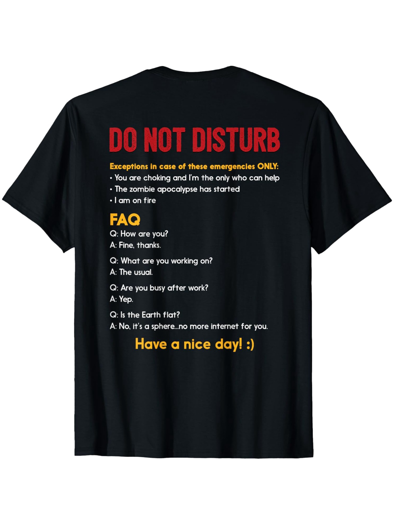 Men's Graphic T-Shirt Do Not Disturb Funny Answer List Printed On Black Shirt