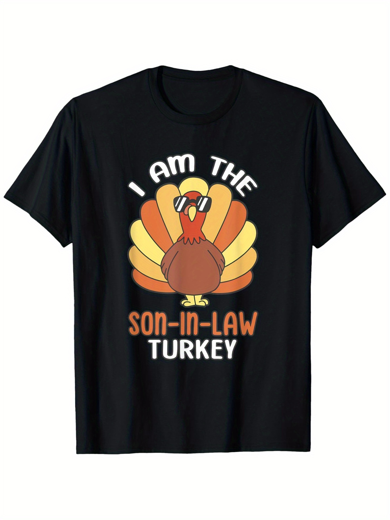 Men's Graphic T-Shirt I Am The Son In Law With Colorful Feathers Thanksgiving Cartoon Turkey
