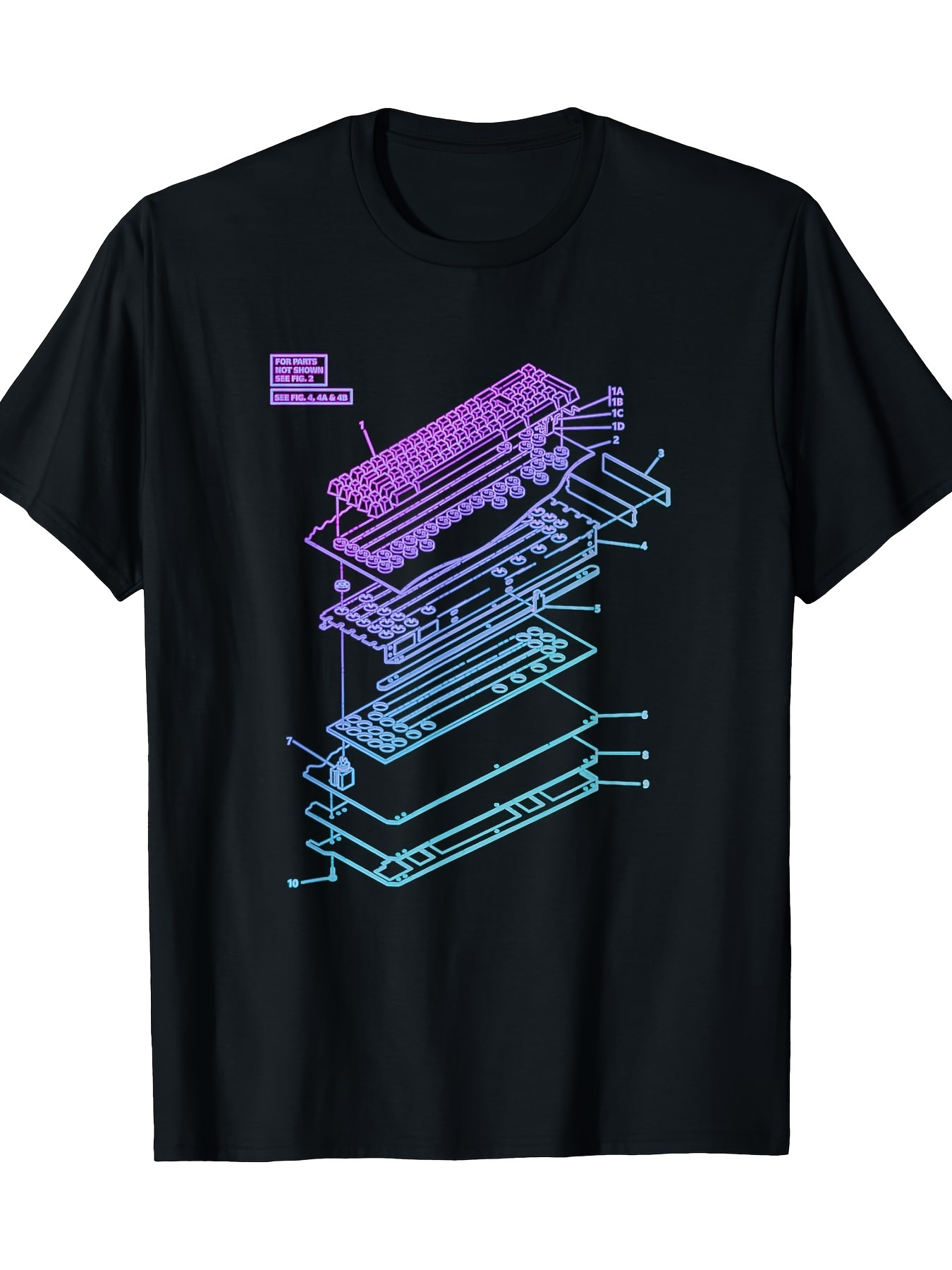Men's Graphic T-Shirt Exploded View With Gradient Hues Retro Electronic Keyboard Design