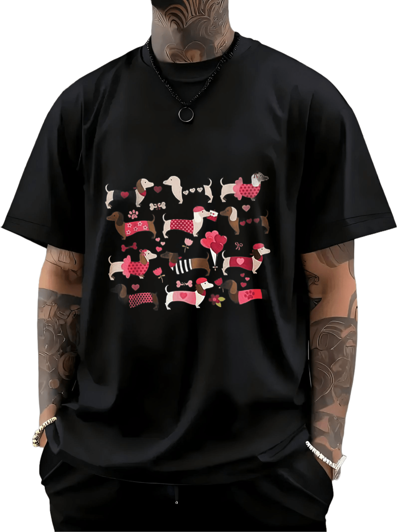 Men's Graphic T-Shirt Playful Pink Accents With Abstract Dogs Pattern Graphic T Shirt
